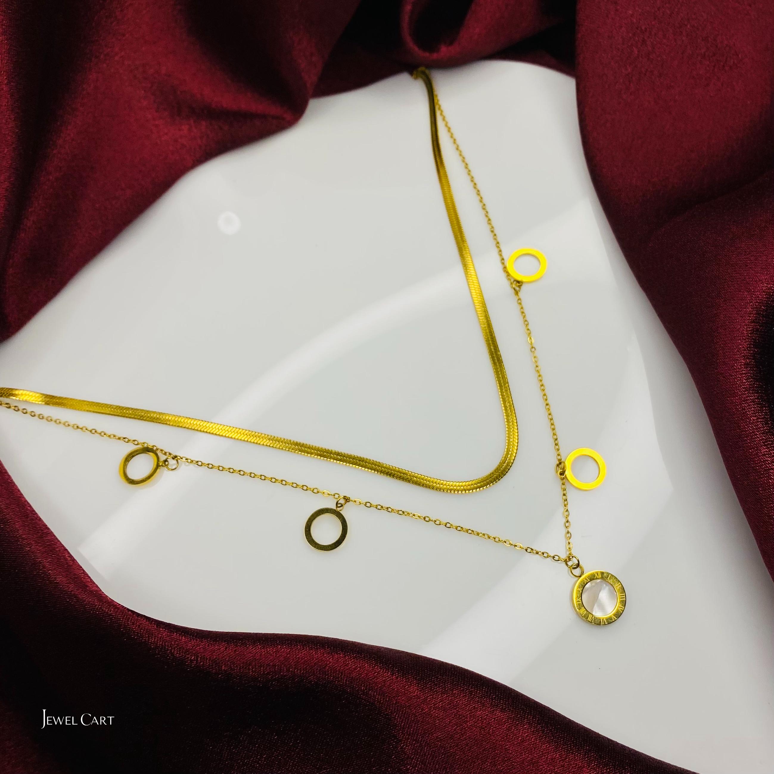 Gold-Tone Layered Snake Chain Necklace with Circle Charms