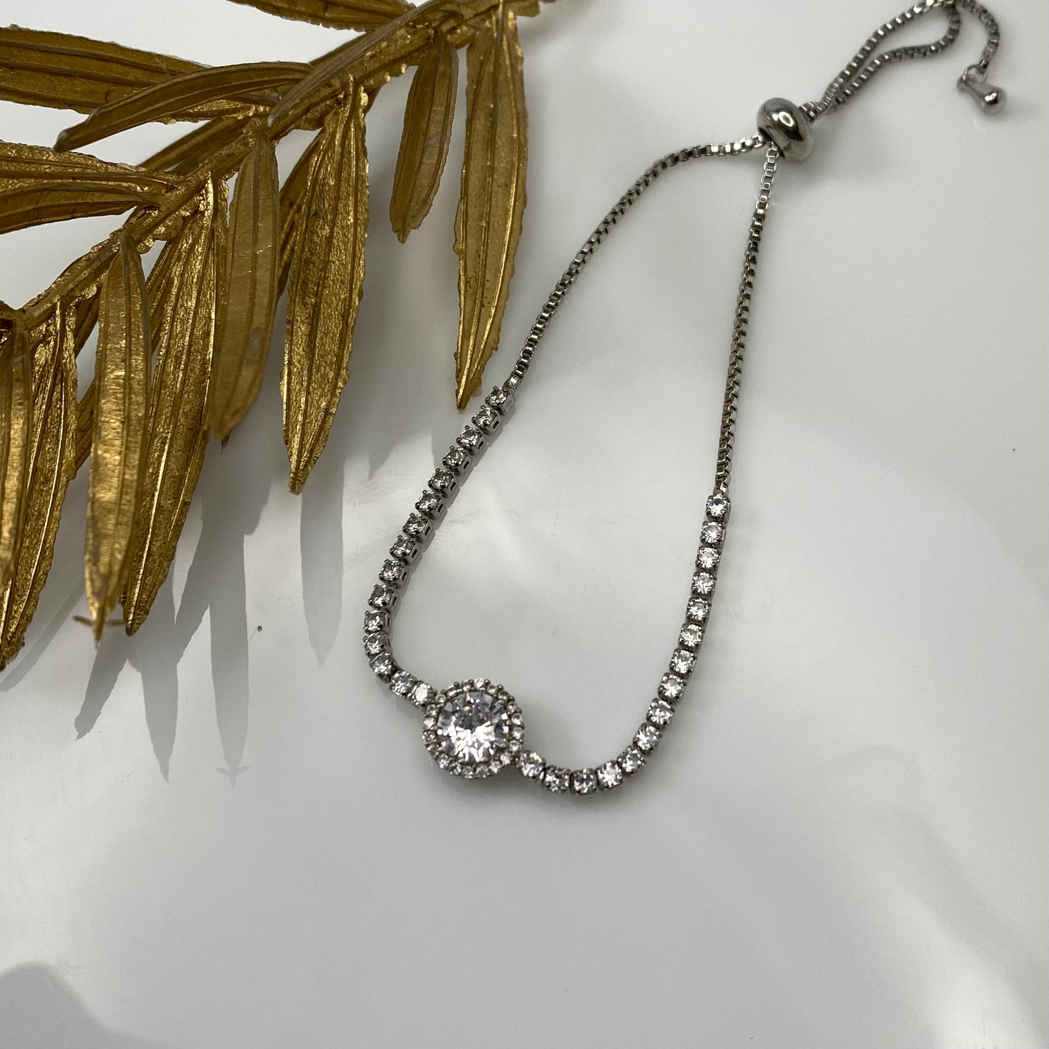 Elegant Silver Adjustable Stone Bracelet