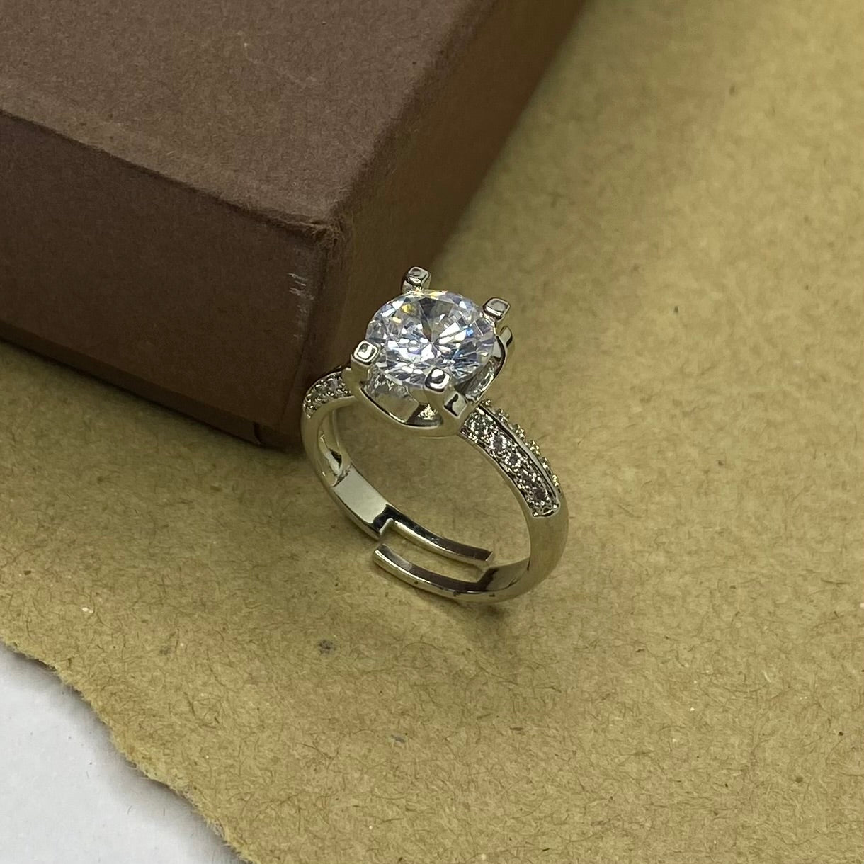 Stone Studded Solitaire Adjustable Ring