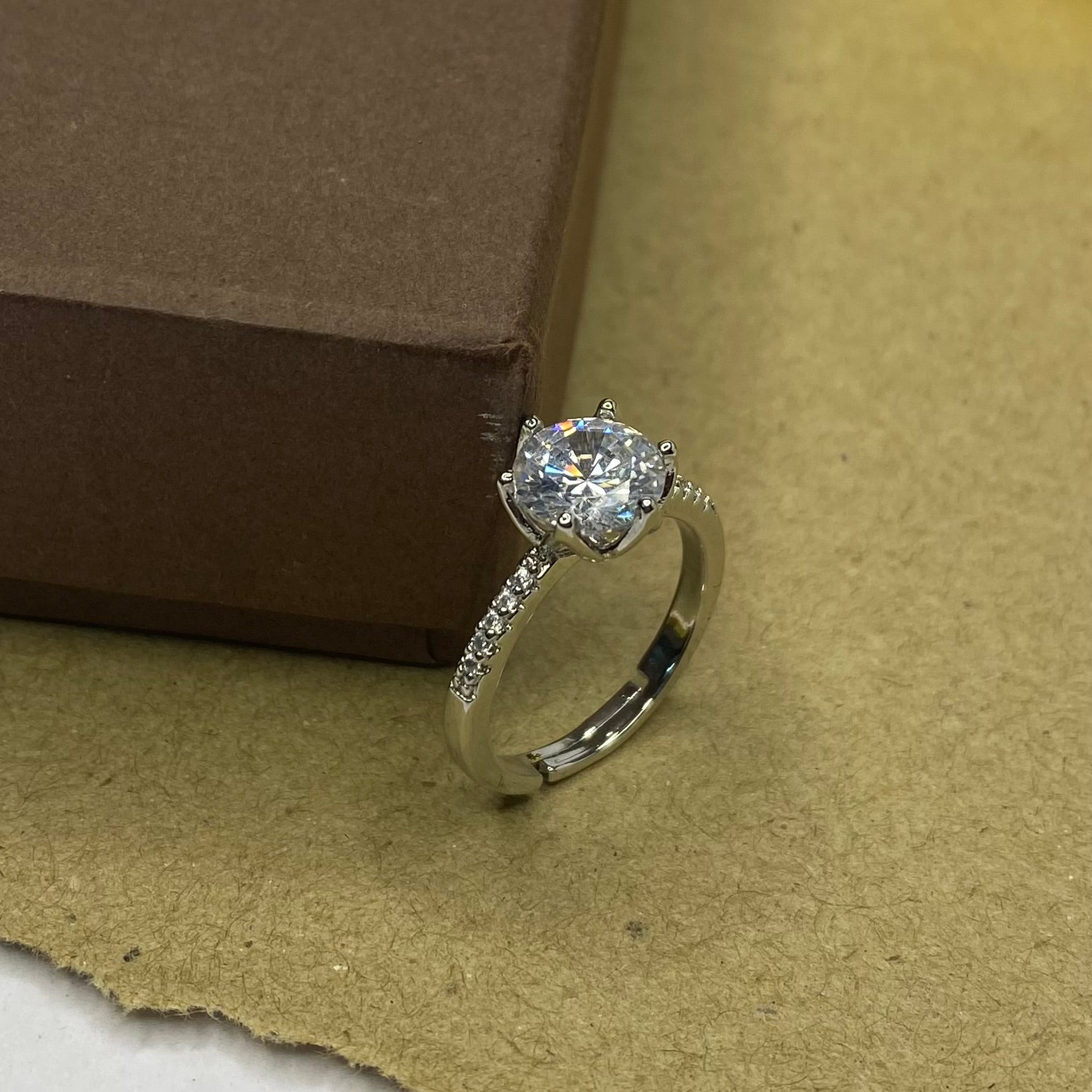 Stone Studded Solitaire Adjustable Ring