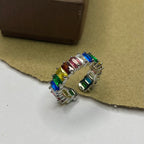 Multicolor Crystal Open Band Ring