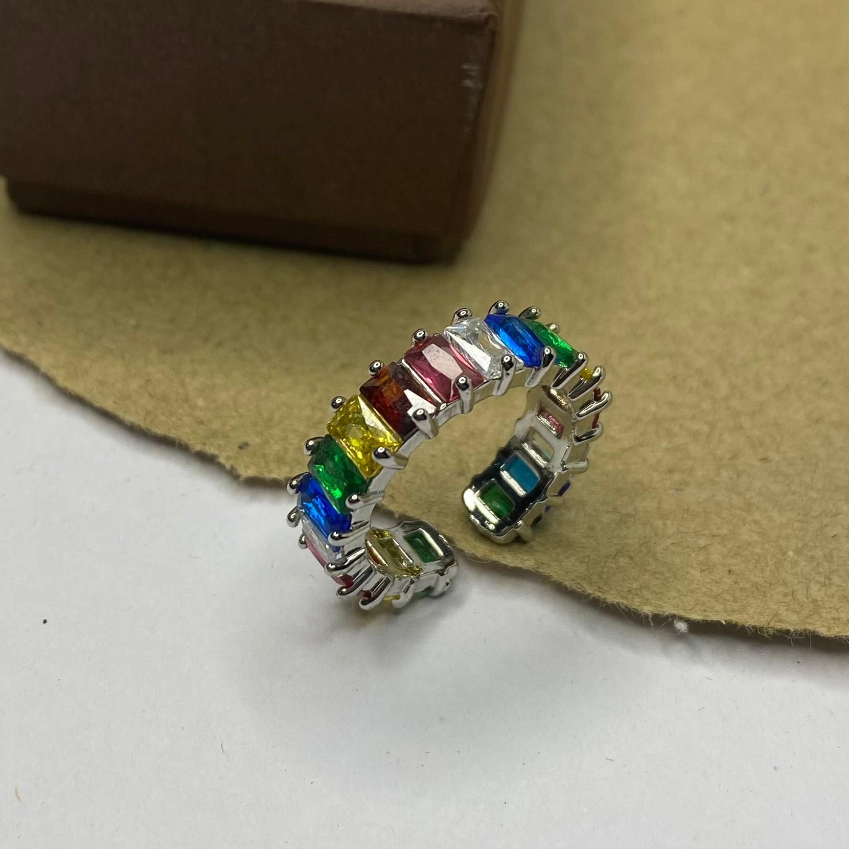 Multicolor Crystal Open Band Ring