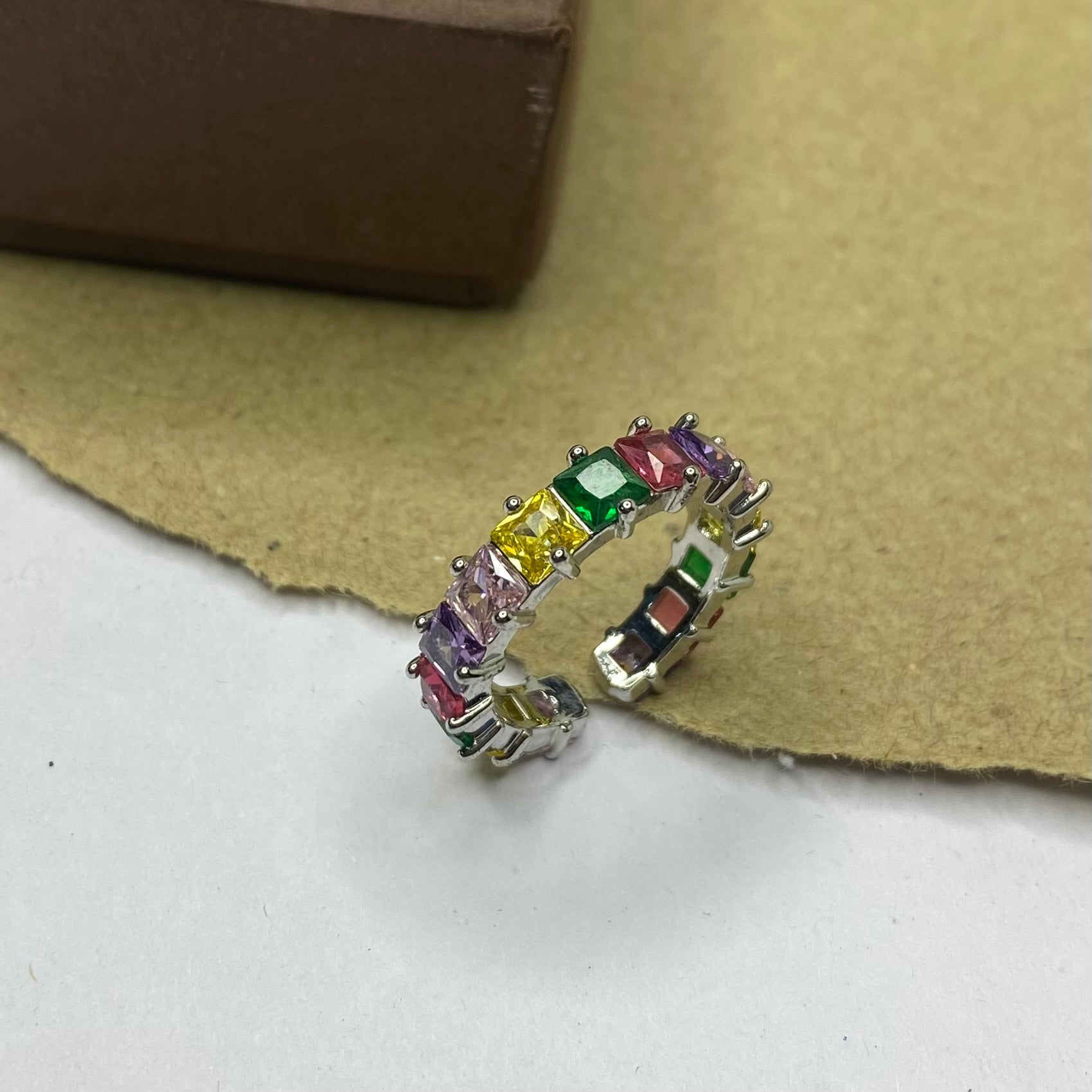 Multicolor Crystal Open Band Ring