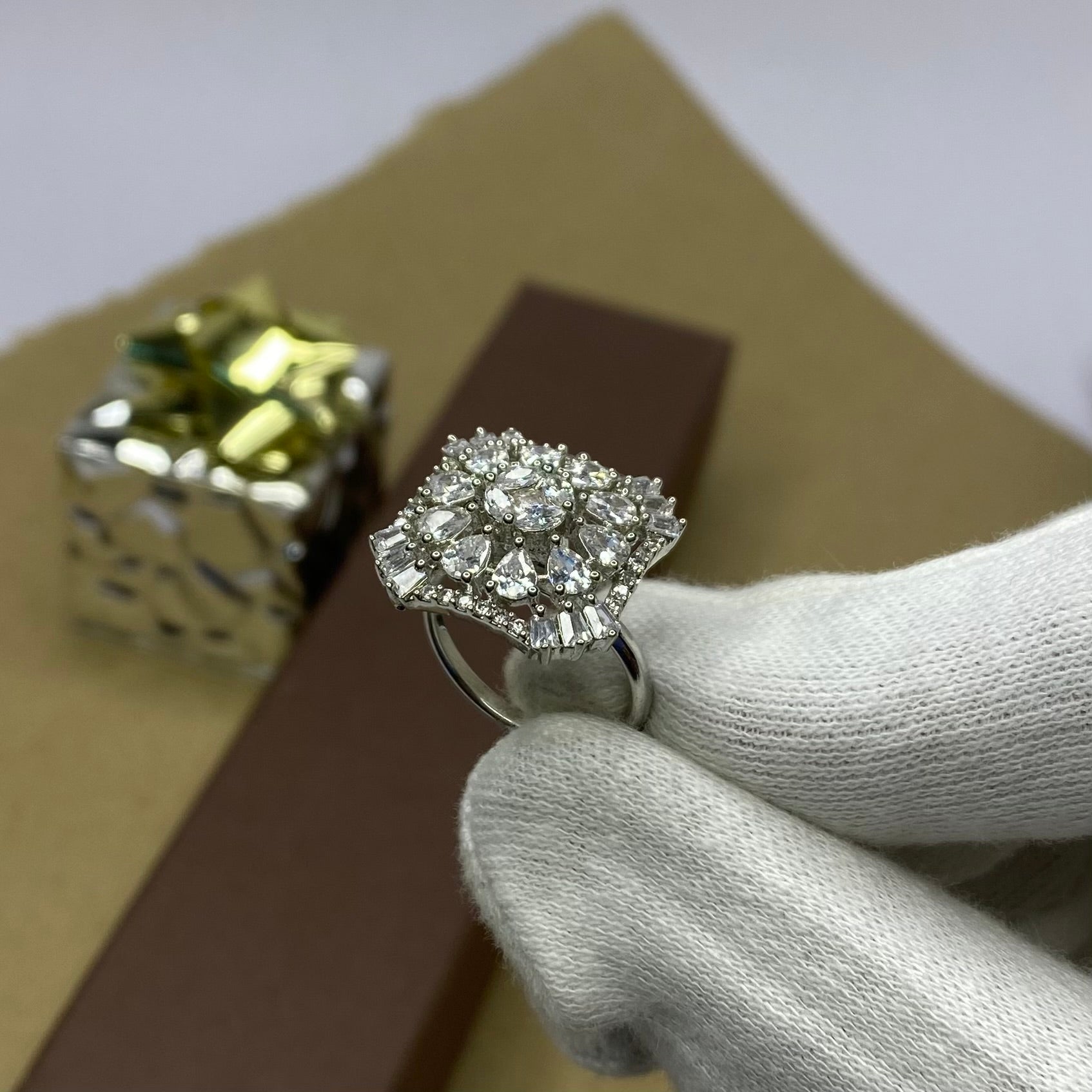 AD Floral Cluster Adjustable Ring