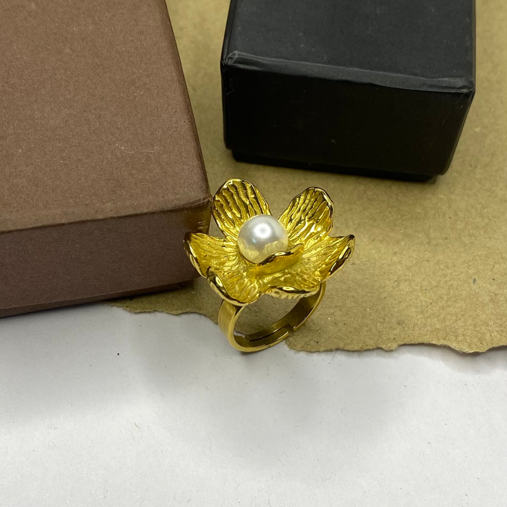 Golden Bloom Pearl Adjustable Ring