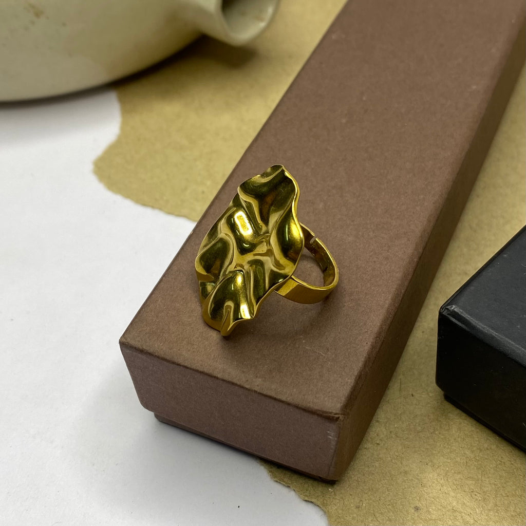 Golden Wave Statement Adjustable Ring