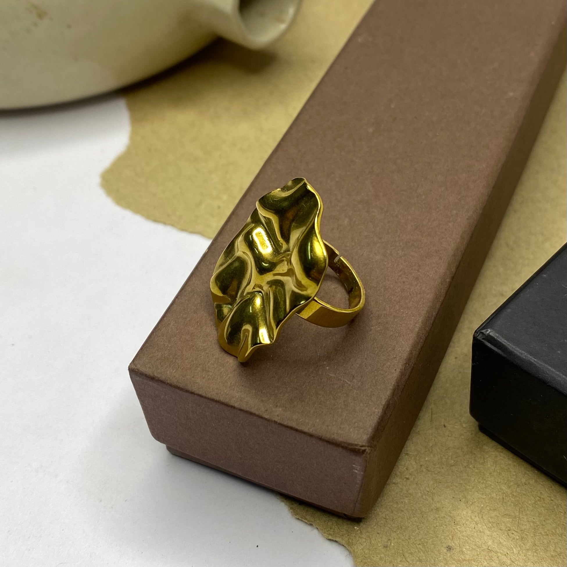 Golden Wave Statement Adjustable Ring
