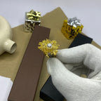 Golden Floral Pearl Adjustable Ring