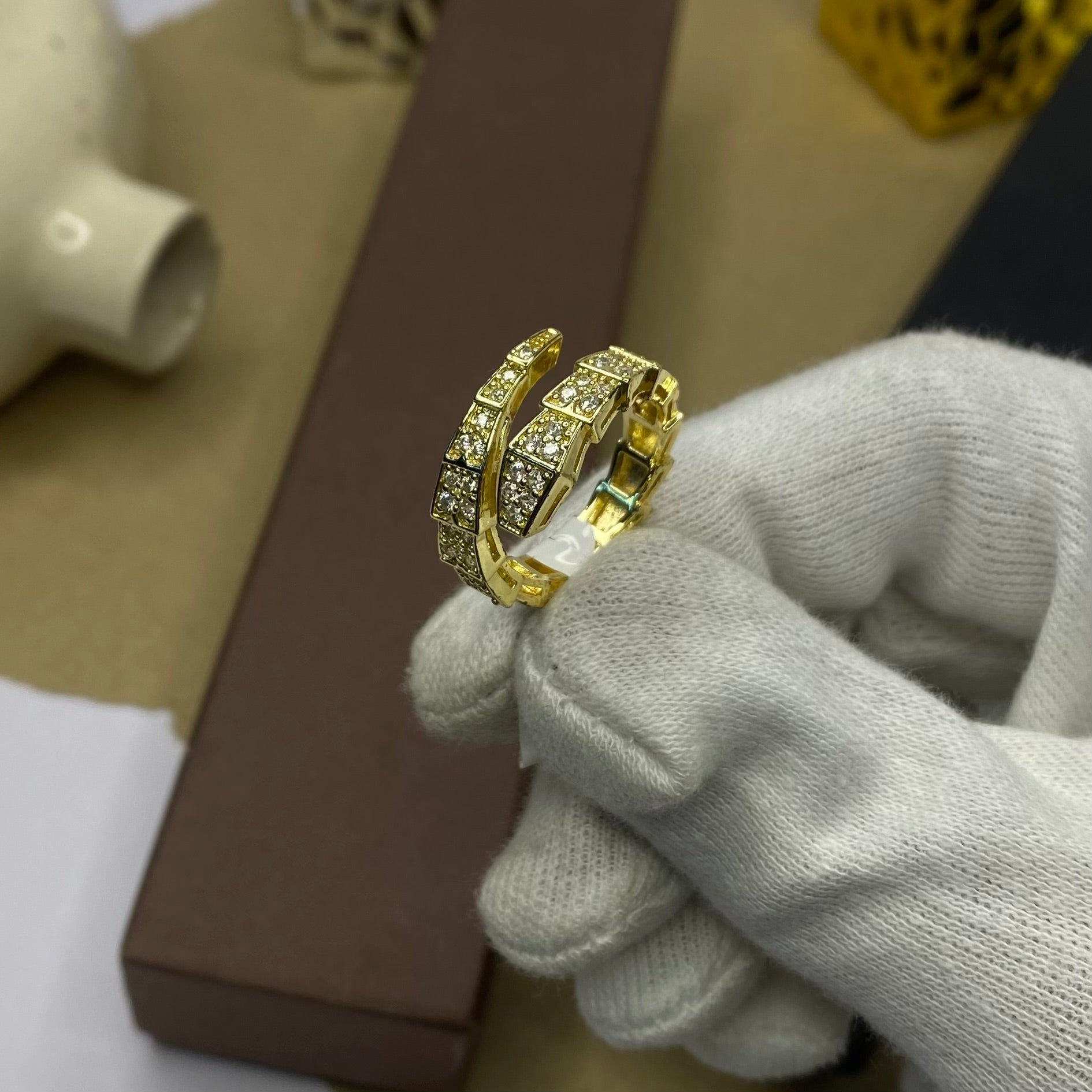 Serpenti Inspired 18K Gold Plated Pavé Wrap Ring