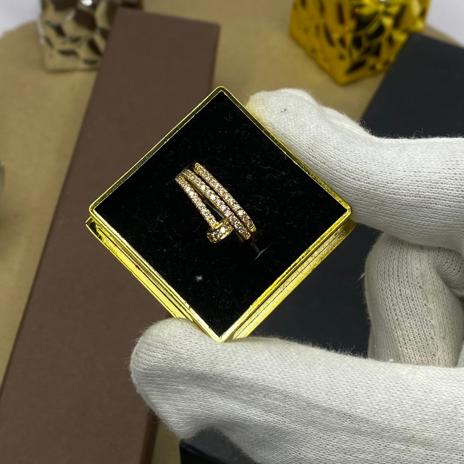 Gold Layered Stone Statement Adjustable Ring