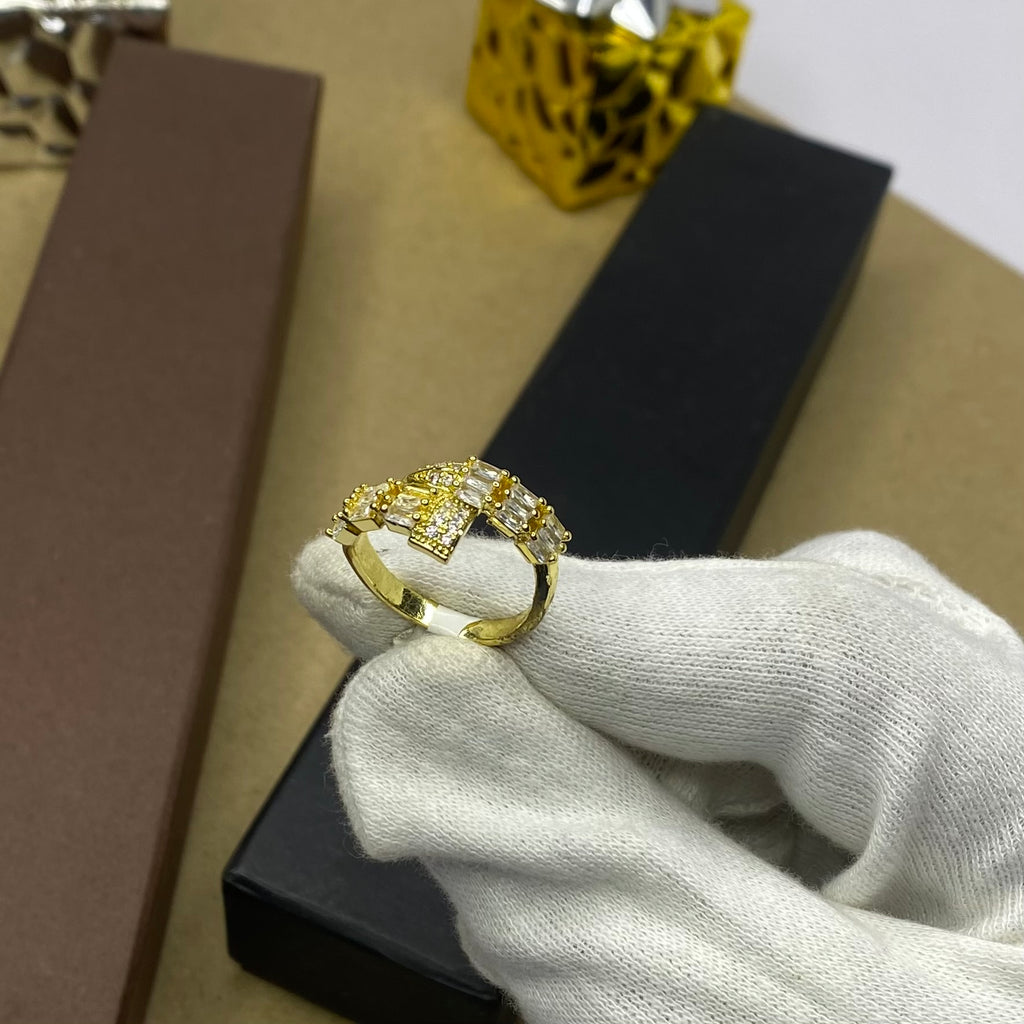 18K Gold Plated T-Bar Crystal Statement Ring
