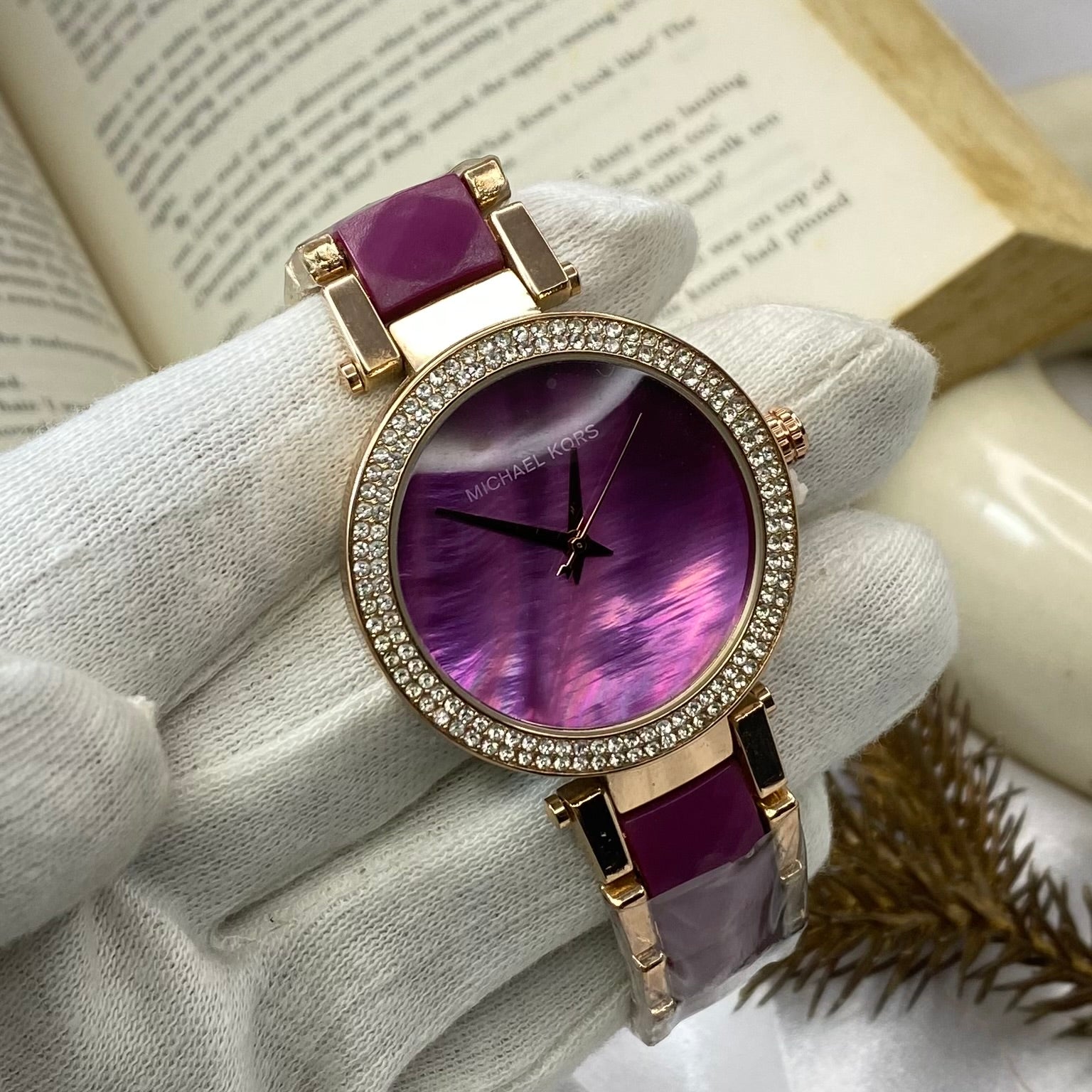 Slim Runway Rose Gold Tone and Berry Acetate Watch (MK4448)