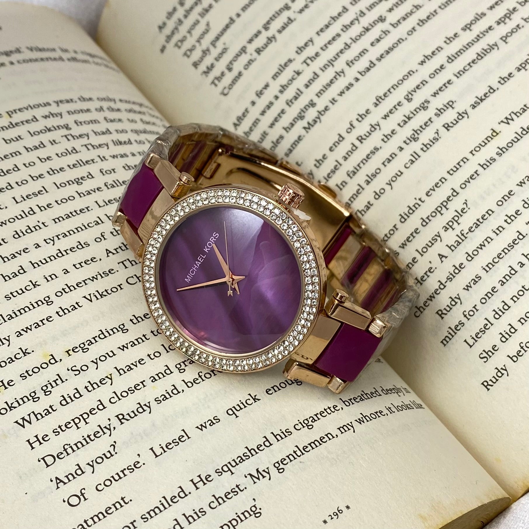 Slim Runway Rose Gold Tone and Berry Acetate Watch (MK4448)