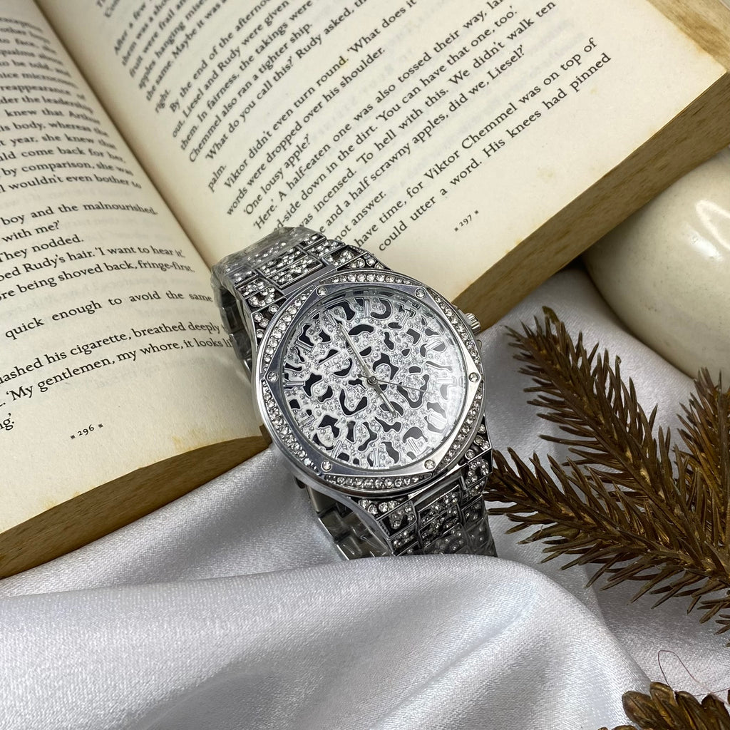 Oversized Lennox Animal Pavé Silver Tone Watch (MK7334)