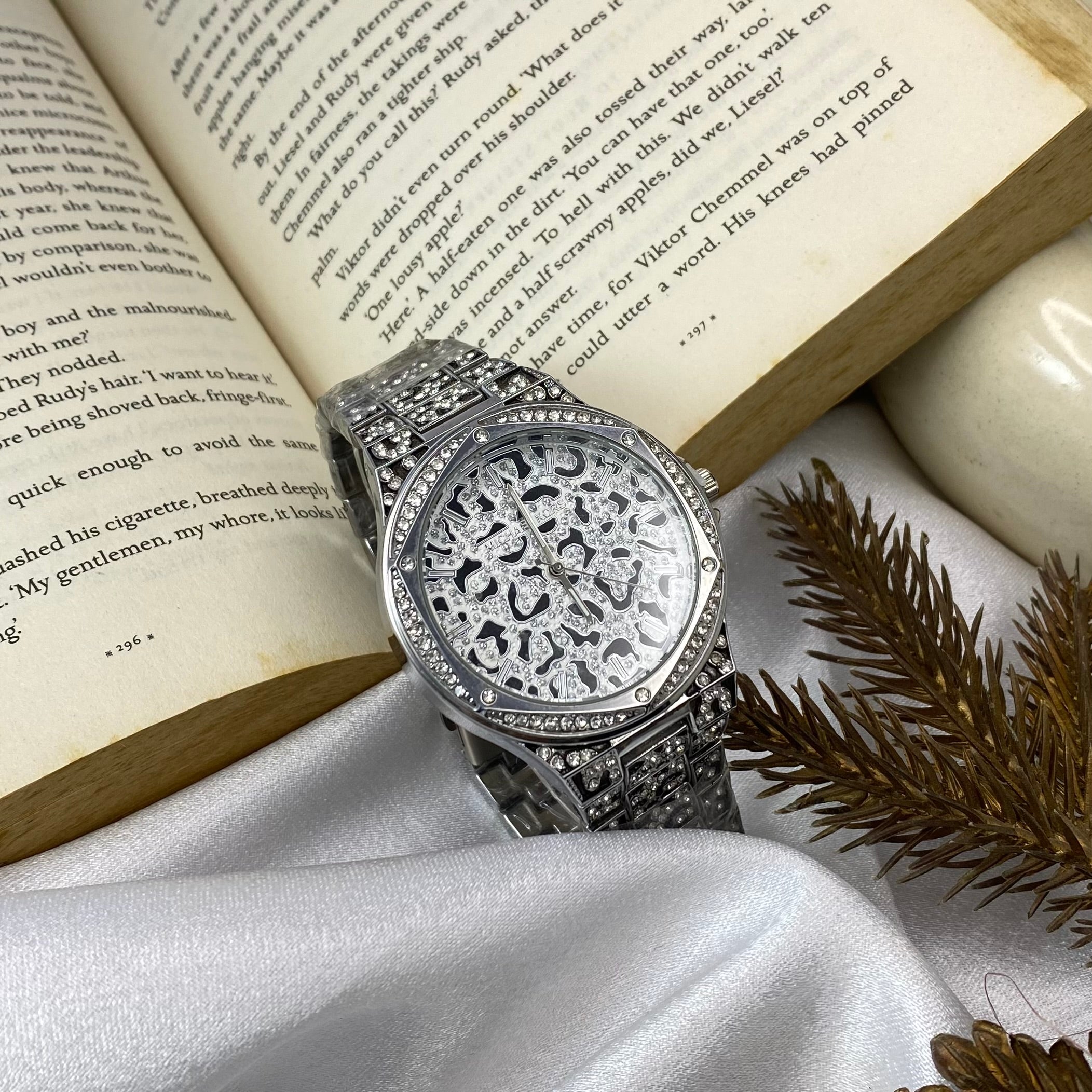Oversized Lennox Animal Pavé Silver Tone Watch (MK7334)