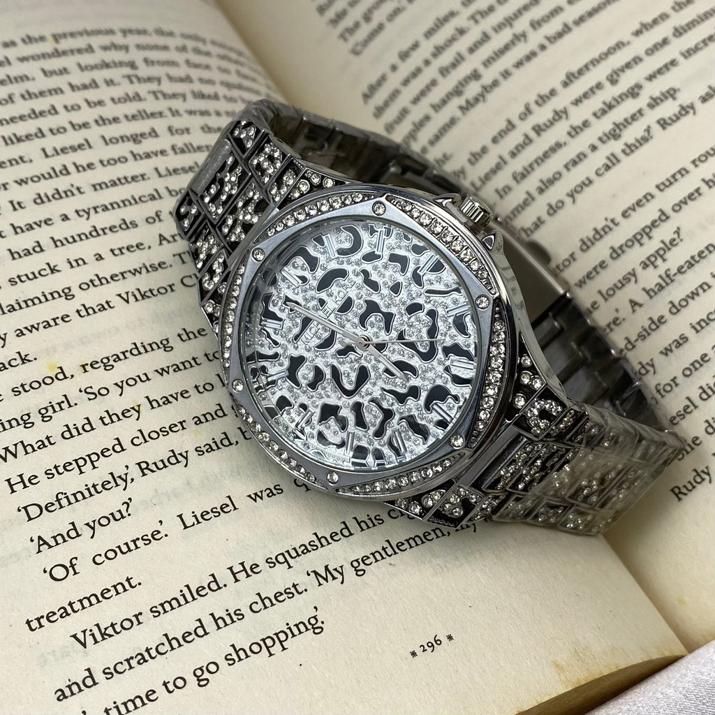 Oversized Lennox Animal Pavé Silver Tone Watch (MK7334)