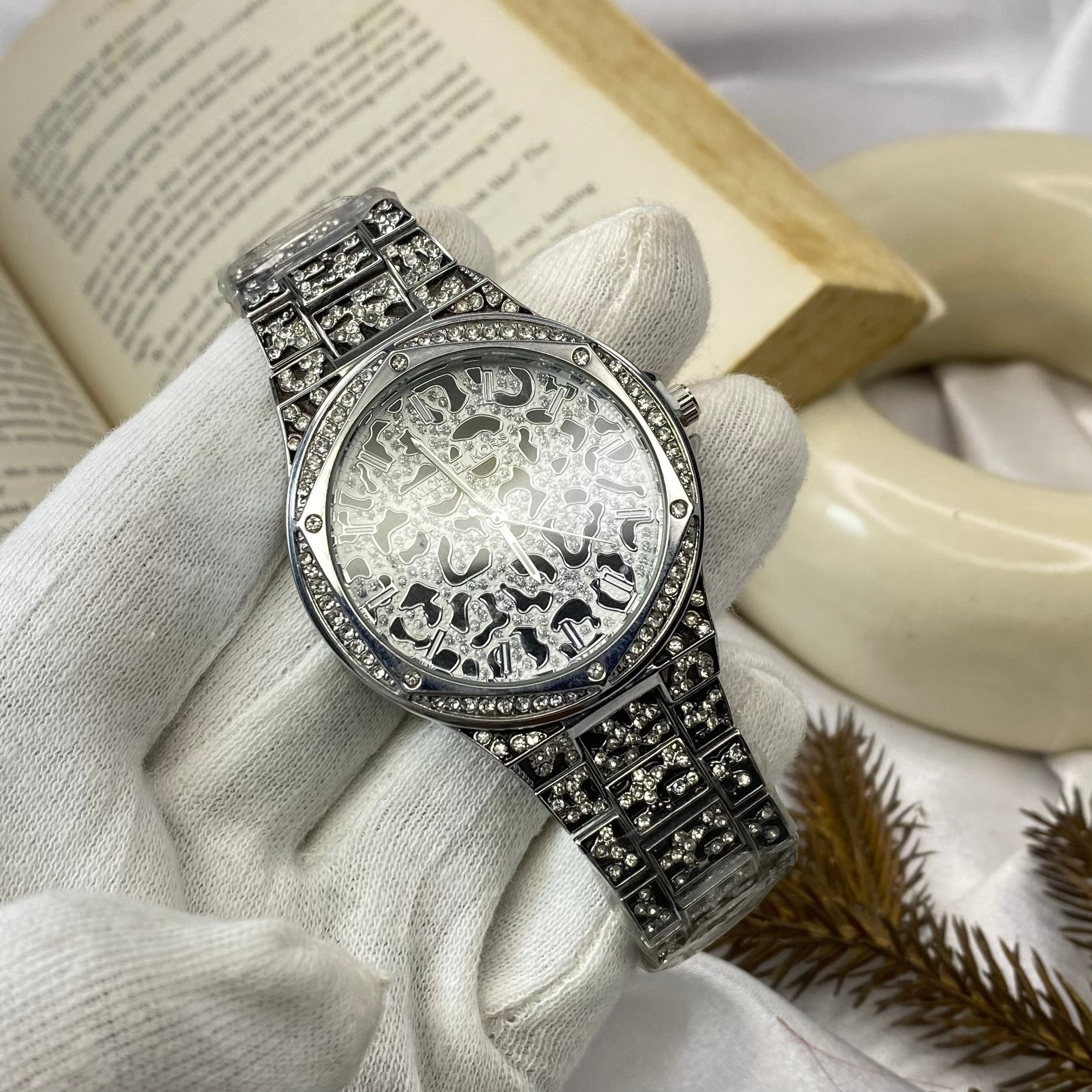 Oversized Lennox Animal Pavé Silver Tone Watch (MK7334)