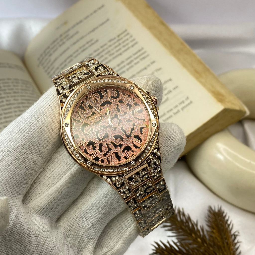 Oversized Lennox Animal Pavé Rose Gold Tone Watch (MK7334)