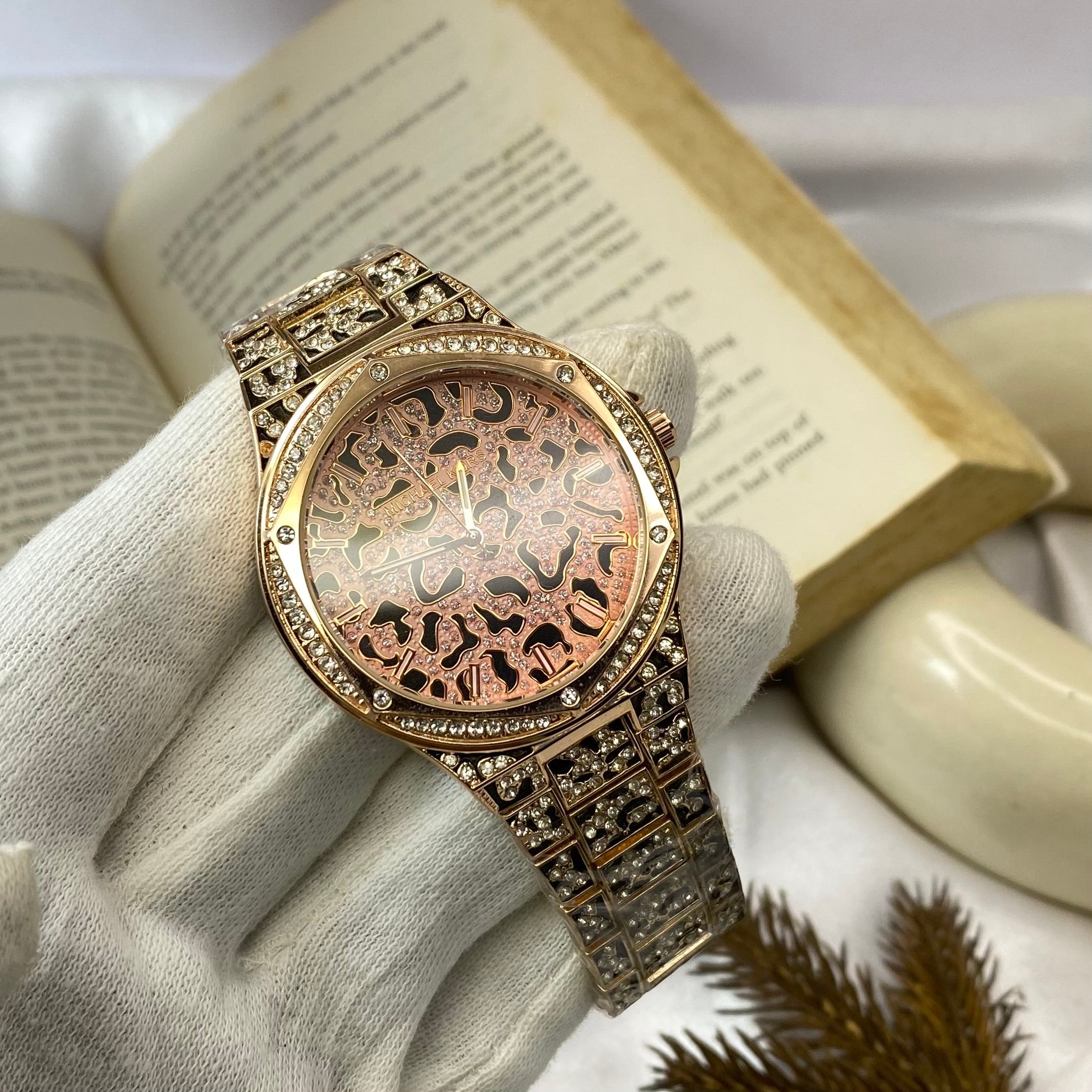 Oversized Lennox Animal Pavé Rose Gold Tone Watch (MK7334)