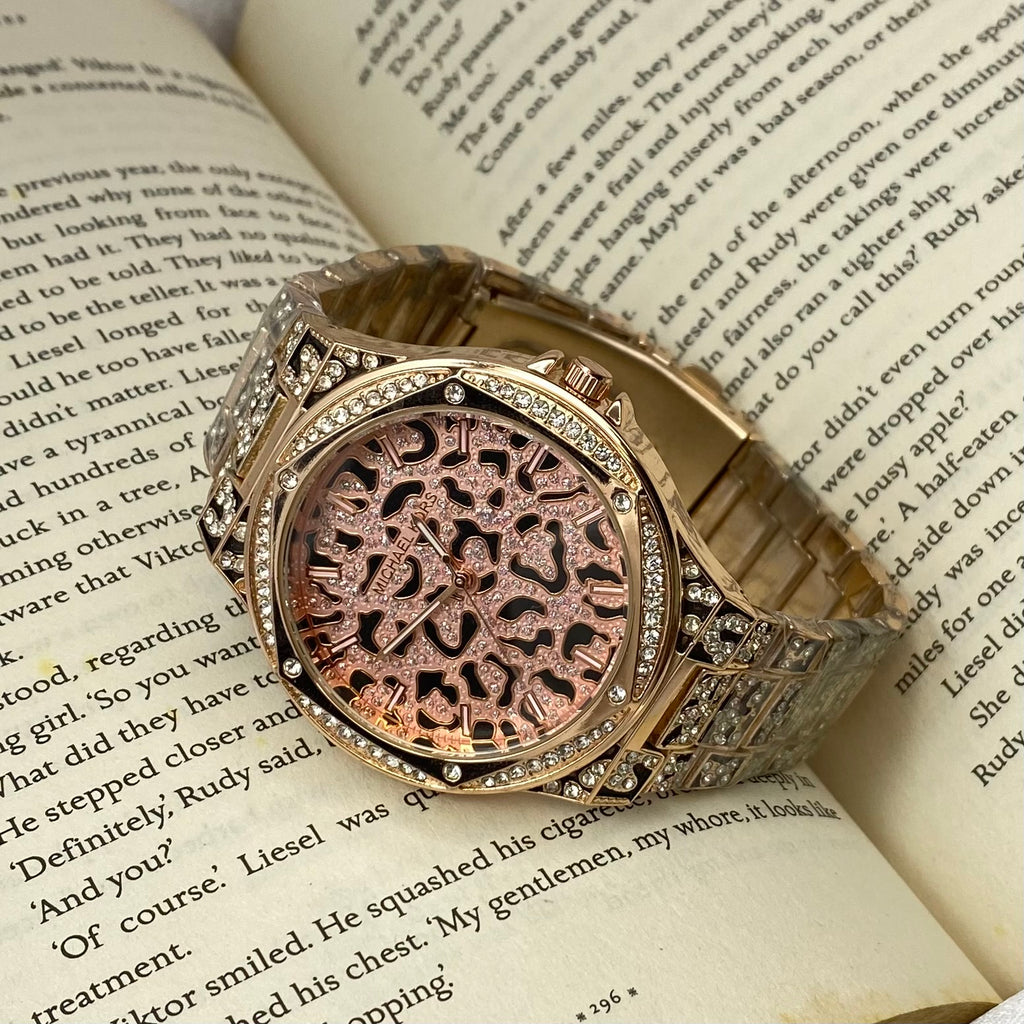 Oversized Lennox Animal Pavé Rose Gold Tone Watch (MK7334)