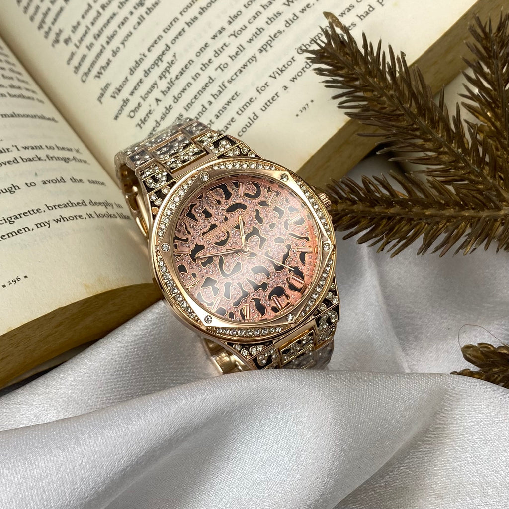 Oversized Lennox Animal Pavé Rose Gold Tone Watch (MK7334)