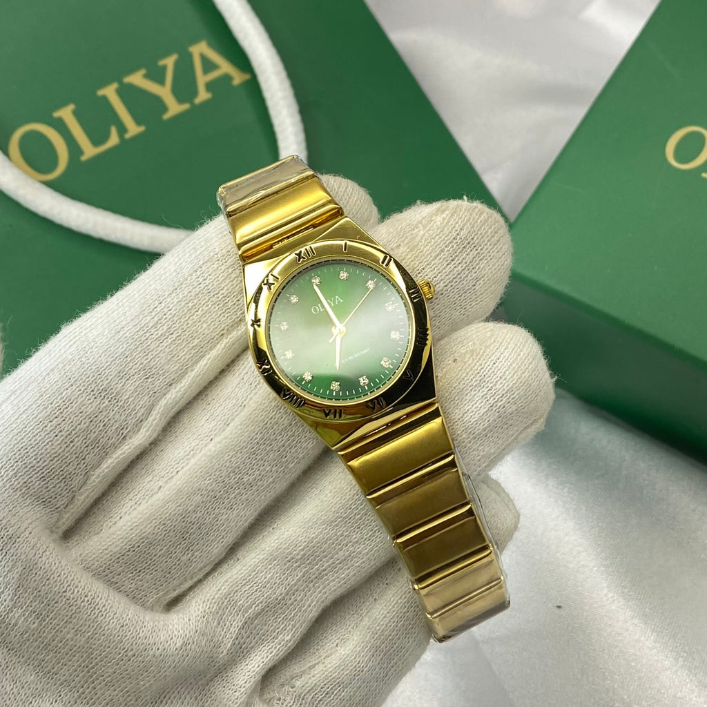 OLIYA Golden Emerald Bloom Watch
