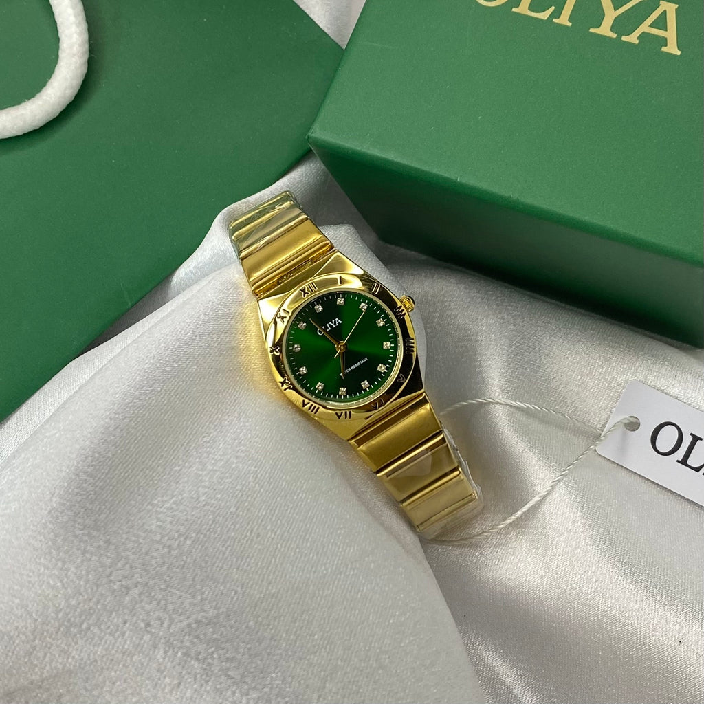 OLIYA Golden Emerald Bloom Watch
