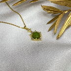 Peridot Green Crystal Halo Pendant Neckchain