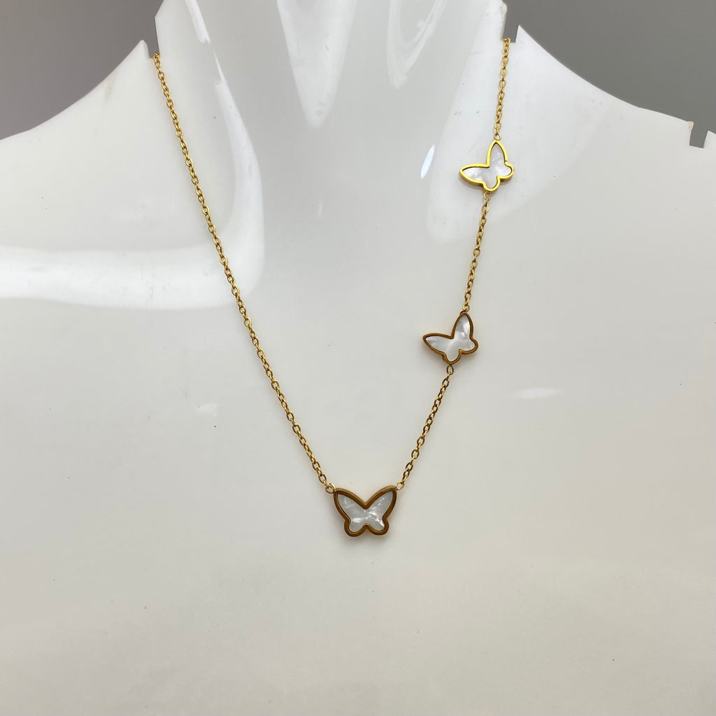Triple Butterfly MOP Charm Neckchain