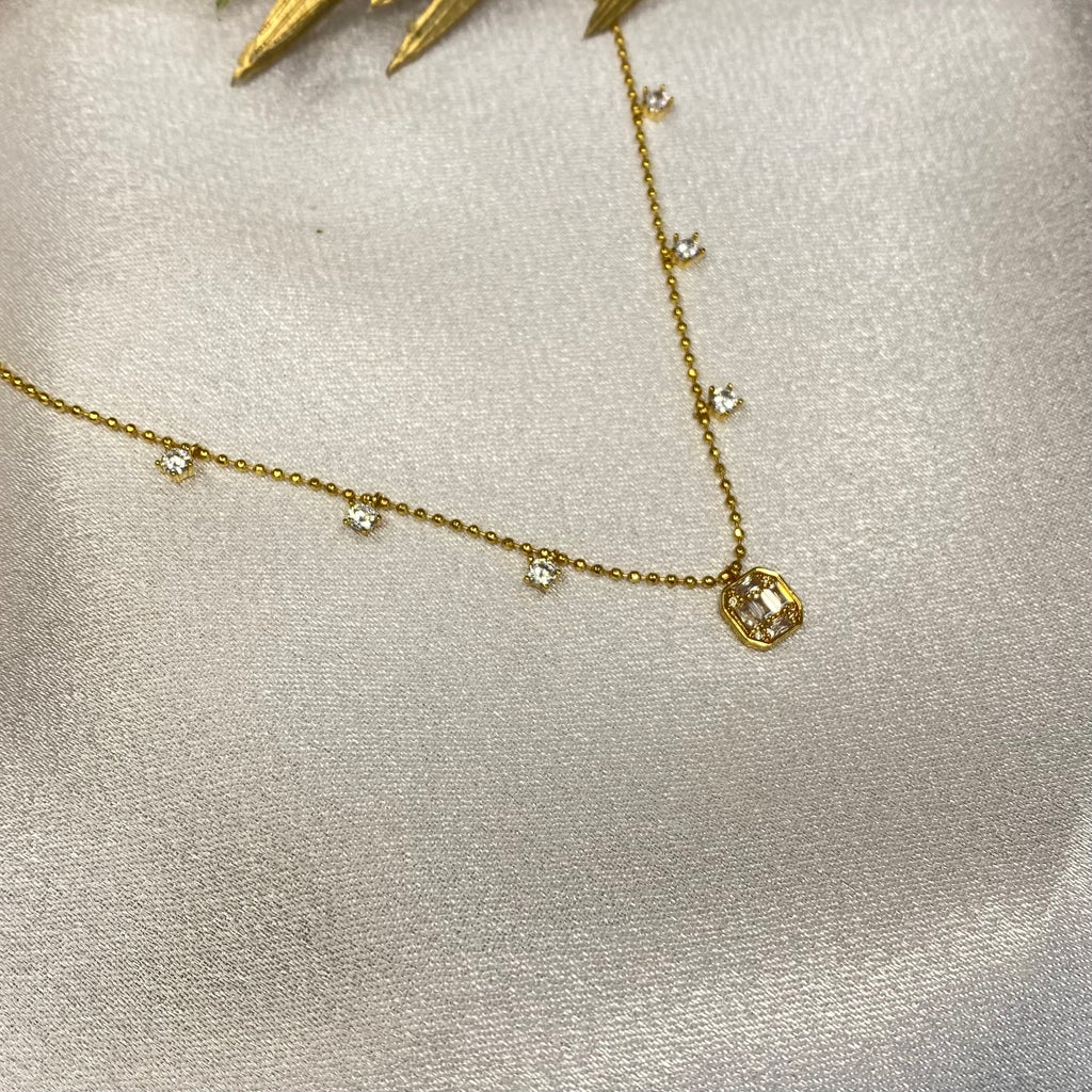 Emerald-Cut Zirconia Ball Chain Neckcain