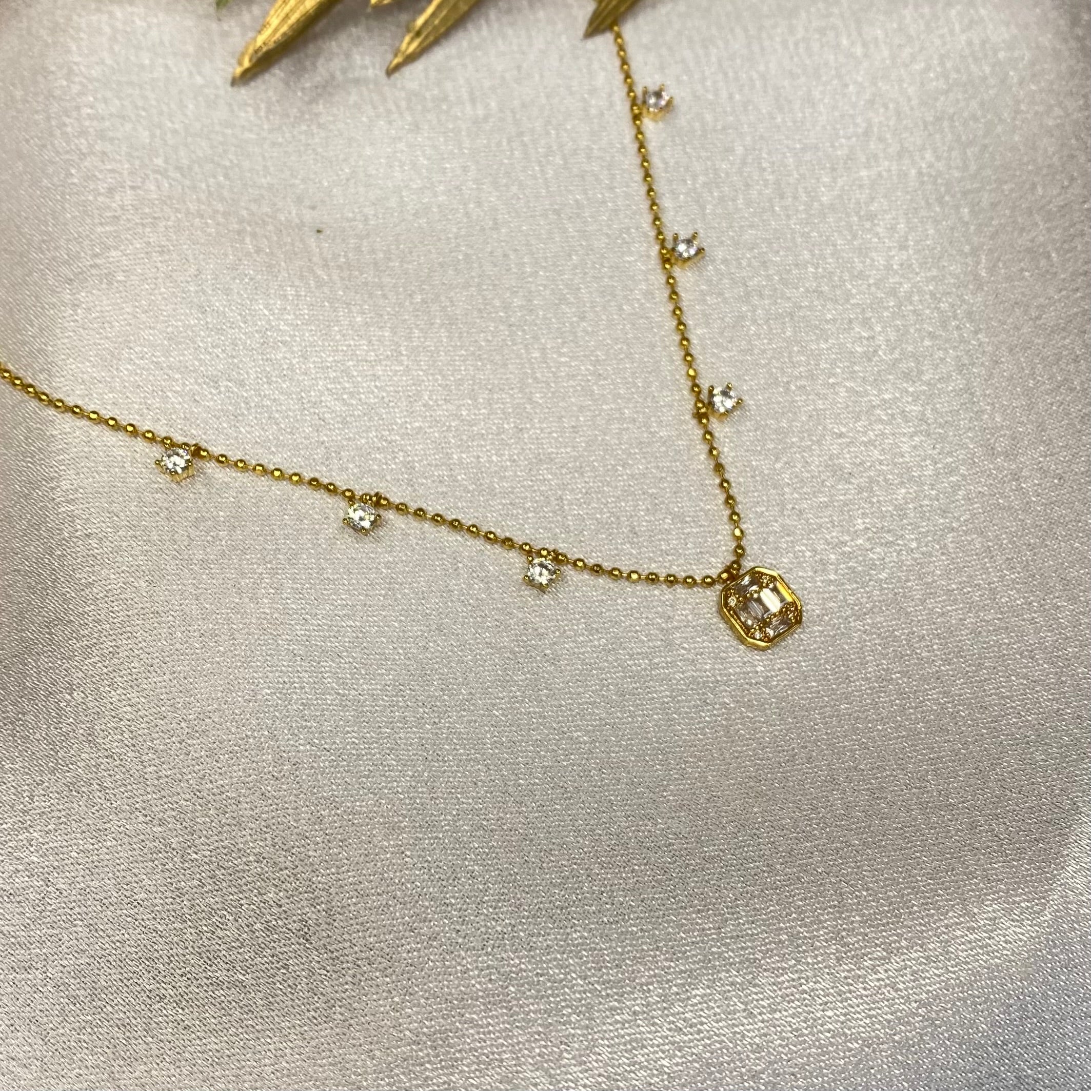 Emerald-Cut Zirconia Ball Chain Neckcain