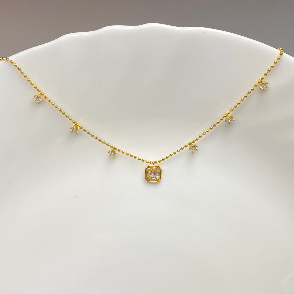 Emerald-Cut Zirconia Ball Chain Neckcain