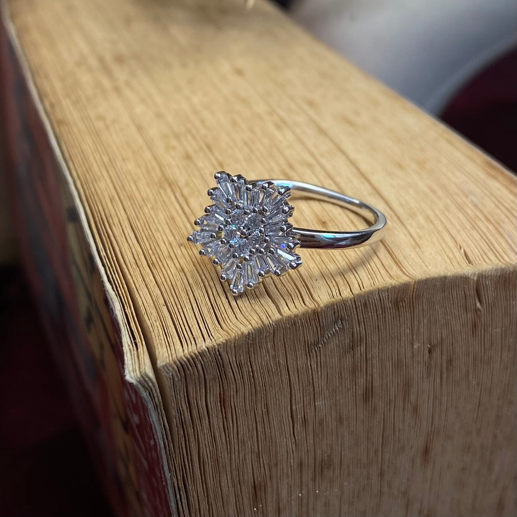 925 Sterling Silver Radiant Cluster Statement Ring