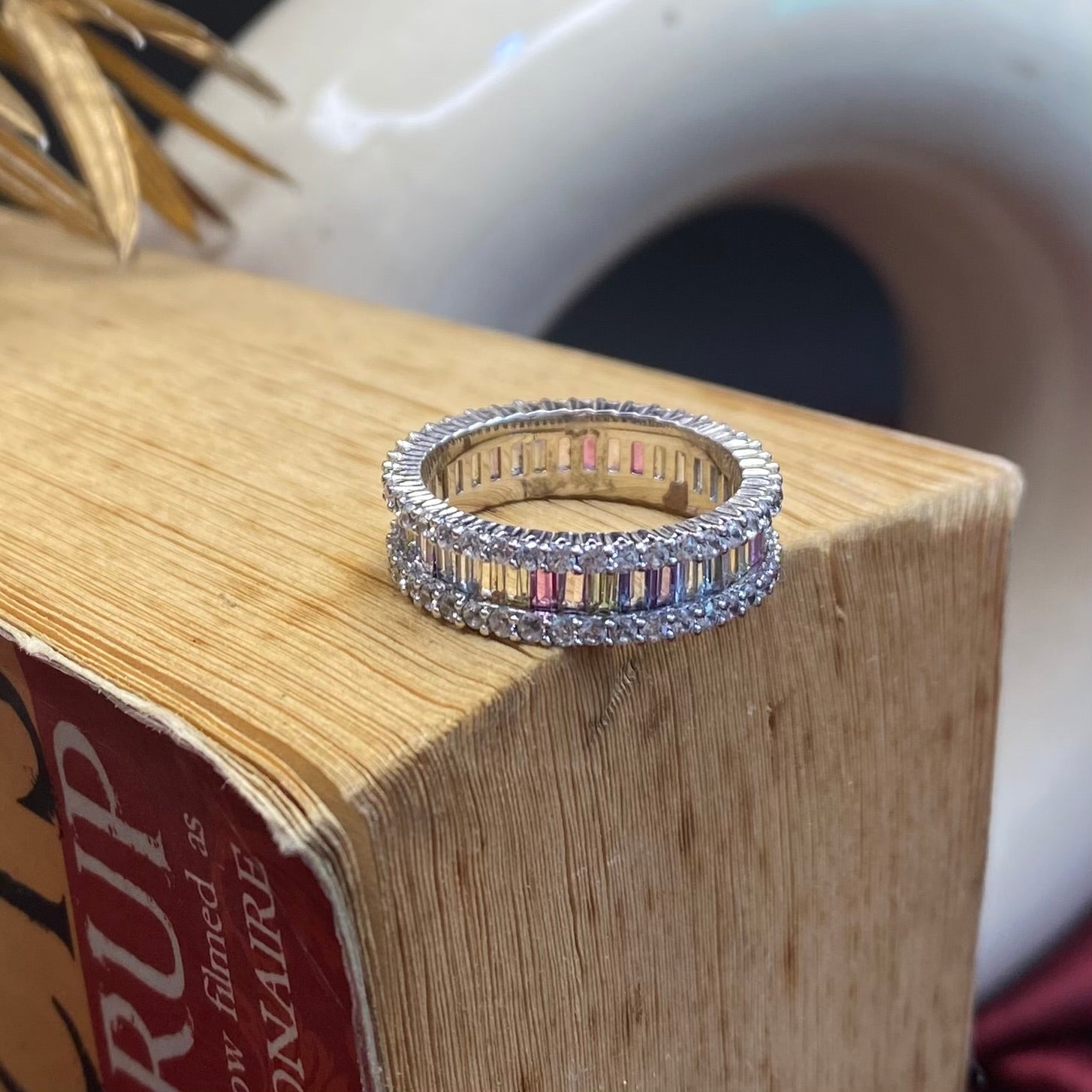 925 Sterling Silver Rainbow Baguette Eternity Ring