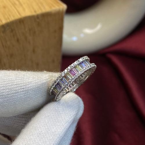 925 Sterling Silver Rainbow Baguette Eternity Ring
