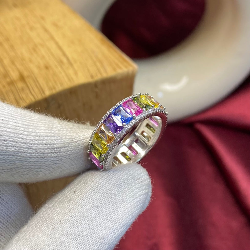 925 Sterling Silver Vivid Rainbow Eternity Ring