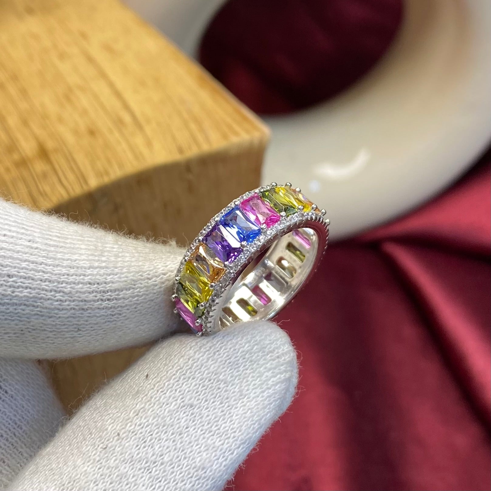 925 Sterling Silver Vivid Rainbow Eternity Ring