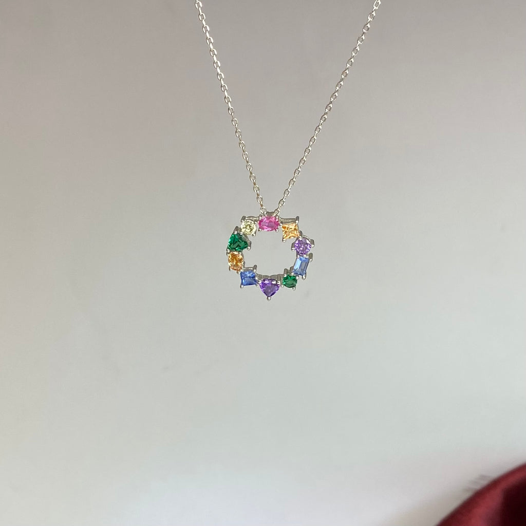 925 Sterling Silver Rainbow Halo Pendant