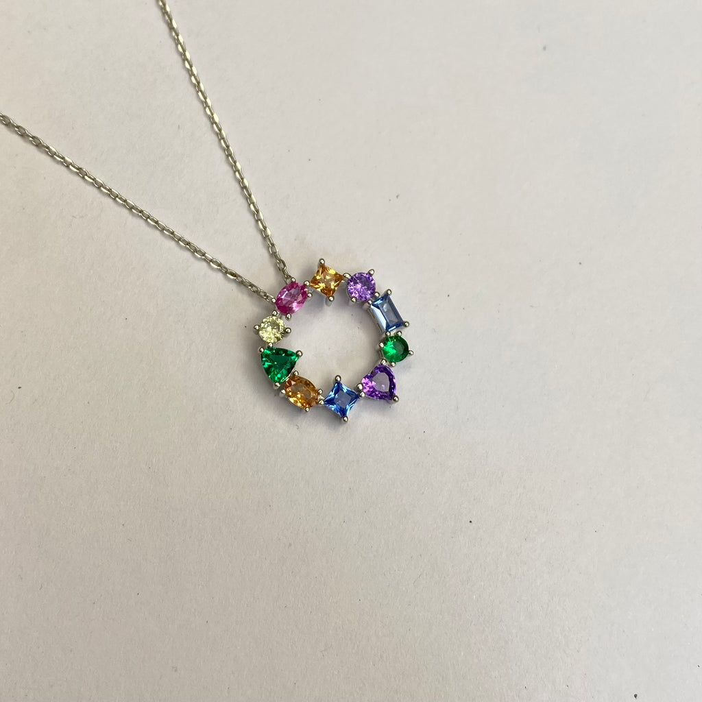 925 Sterling Silver Rainbow Halo Pendant