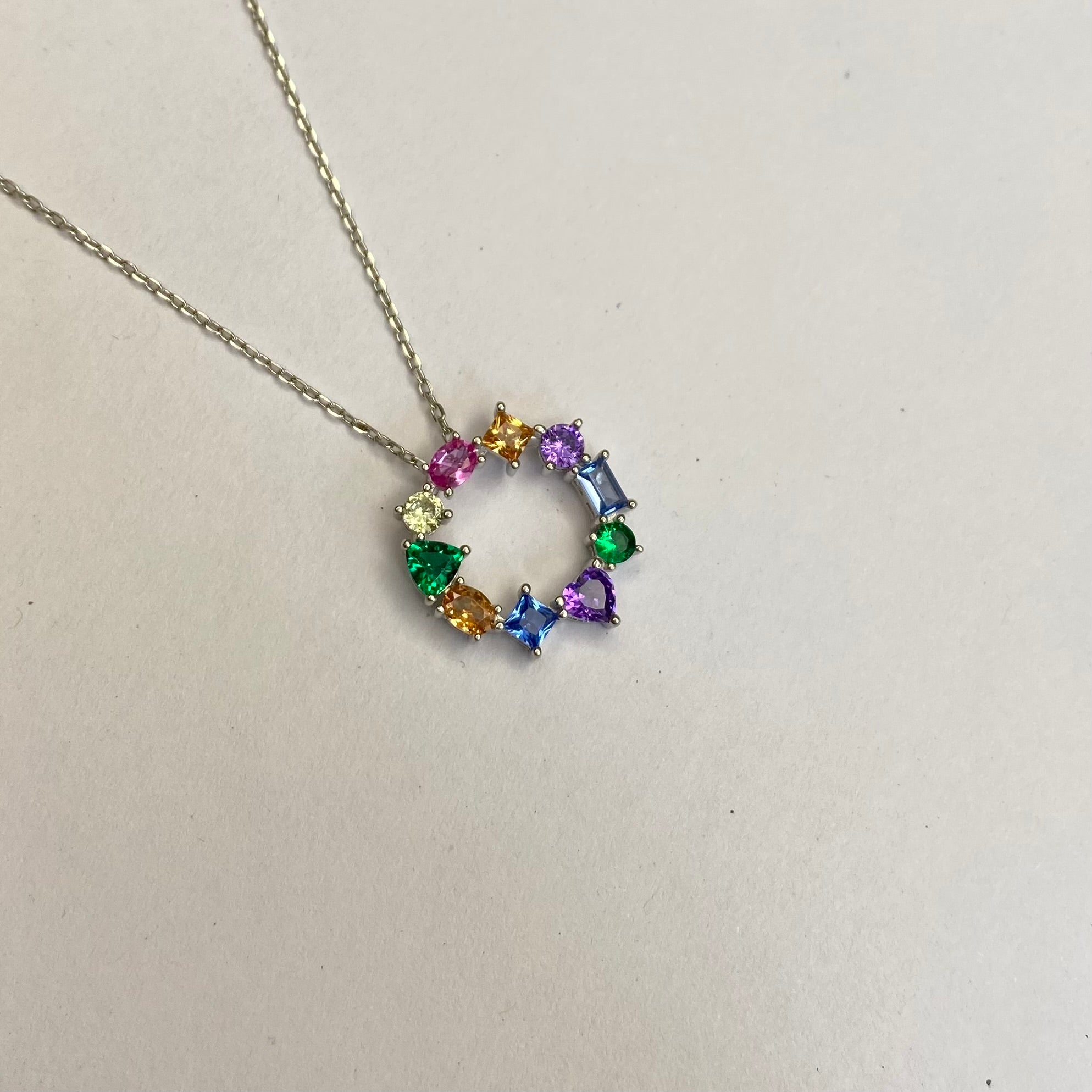 925 Sterling Silver Rainbow Halo Pendant