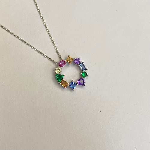 925 Sterling Silver Rainbow Halo Pendant