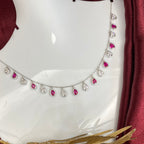 925 Sterling Silver Ruby & Crystal Teardrop Fringe Necklace