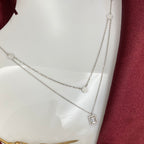 925 Sterling Silver Double Chain Sparkling Geometric Necklace