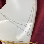 925 Sterling Silver Double Chain Sparkling Geometric Necklace