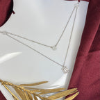925 Sterling Silver Double Chain Sparkling Geometric Necklace