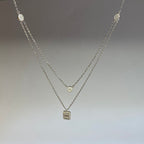 925 Sterling Silver Double Chain Sparkling Geometric Necklace