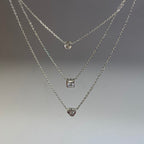 925 Sterling Silver Triple Layer Geometric Solitaire Necklace