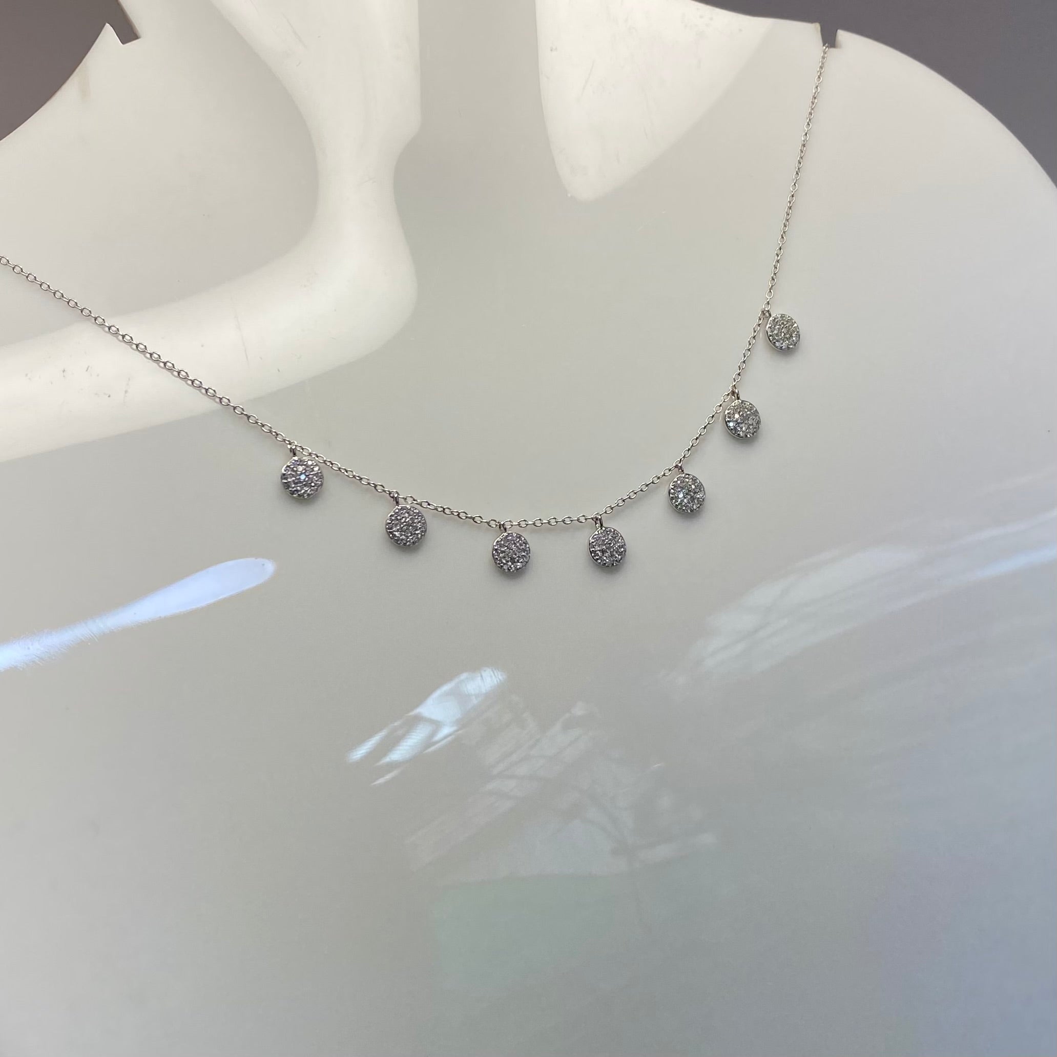 925 Sterling Silver Minimalist Pavé Circle Dangle Necklace