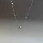 925 Sterling Silver Solitaire Halo Station Necklace