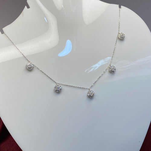 925 Sterling Silver Cluster Halo Necklace